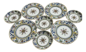 Colorful Hand Painted Porcelain Set of Plates & Bowls Made in Portugal - Set of 8