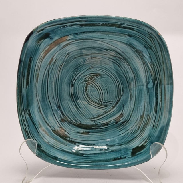 Vintage Bohemian Turquoise Ceramic Wall Plate, 1960s For Sale - Image 13 of 16