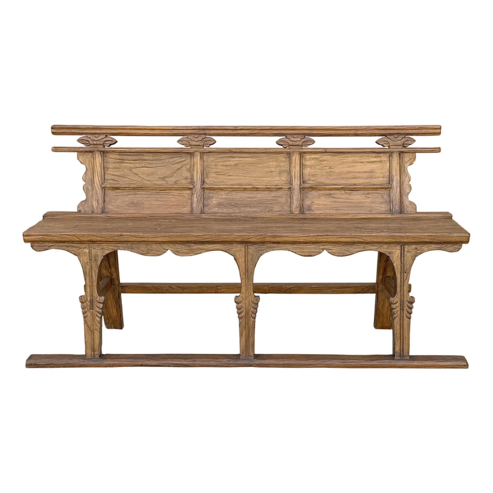 Vintage Rustic Raw Wood Long Sitting Bench With Back | Chairish