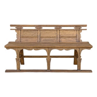 Vintage Rustic Raw Wood Long Sitting Bench With Back For Sale