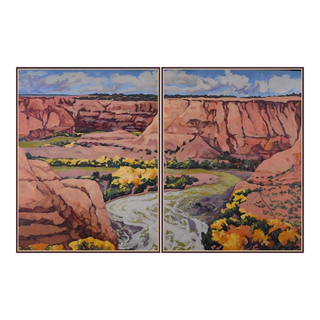 Cottonwood at Canyon River Bend' Original Oil Painting by Am. Contemporary Expressionist, George Brinner, Framed For Sale