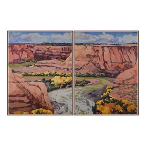 Cottonwood at Canyon River Bend' Original Oil Painting by Am. Contemporary Expressionist, George Brinner, Framed