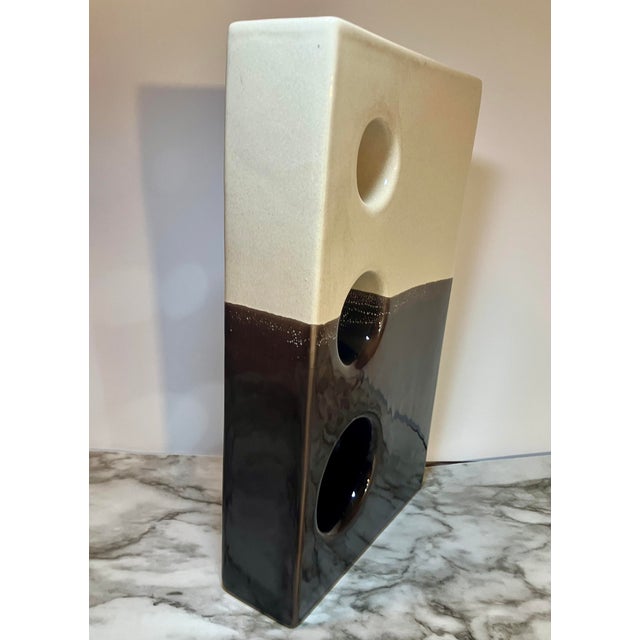 Late 20th Century Artis Portugal Two Tone Geometric Cutout Vase Cream For Sale - Image 5 of 17