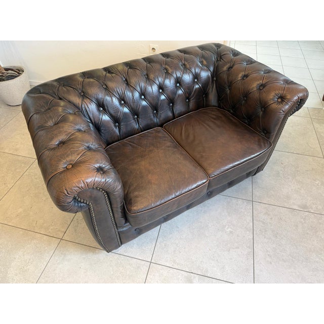 Chesterfield Two-Seater Club Sofa in Brown, Austria For Sale - Image 11 of 14