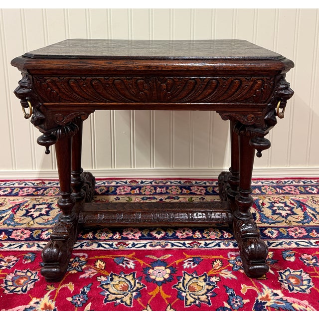 Antique French Oak Renaissance Revival Library Dolphin Table Desk C. 1880s For Sale - Image 18 of 18