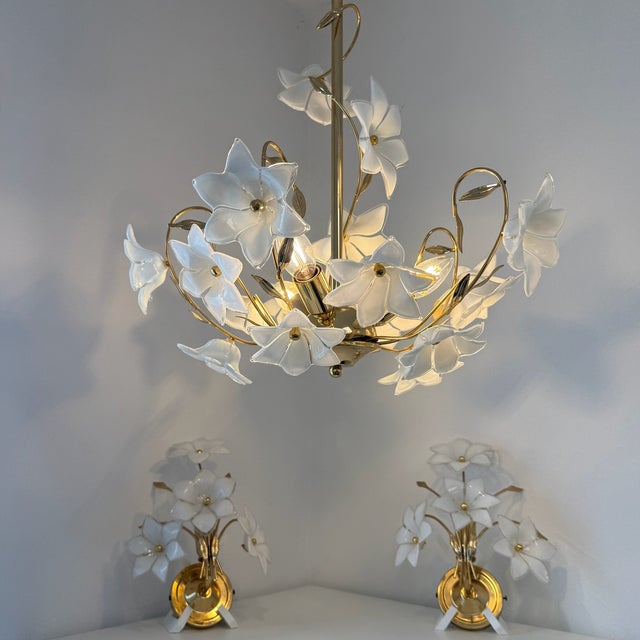 Florentine Chandelier and Wall Lamps in Murano Glass and Chrome by Paolo Venini, Italy, 1970s, Set of 3 For Sale - Image 16 of 18