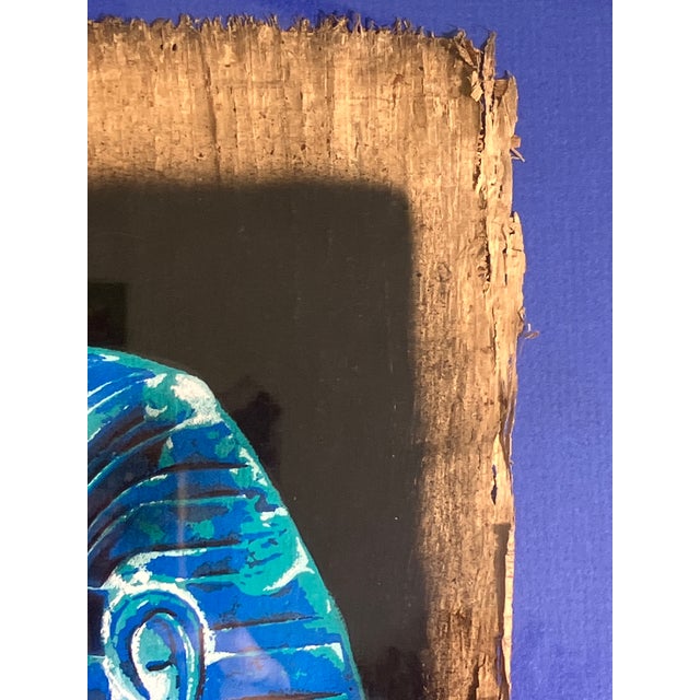 Framed Egyptian Papyrus Painting – Blue Pharaoh Mask For Sale - Image 4 of 7