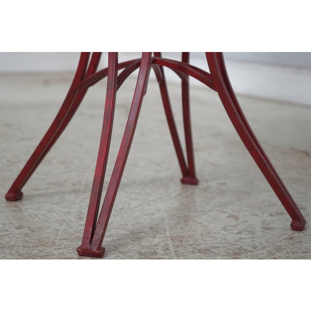 Red Pietra Dura Inlaid Marble Top Metal Base Round End Table For Sale - Image 8 of 12