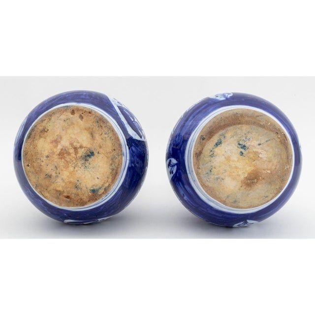 Mid 20th Century Chinese Blue and White Bottle Vases, Pair For Sale - Image 5 of 6