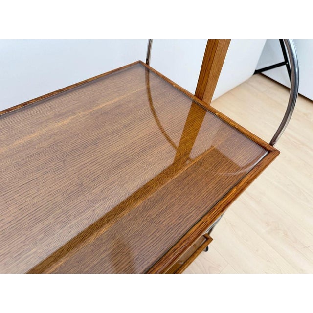 Art Deco Serving Trolley in Oak, Chrome and Glass, France, 1930 For Sale - Image 16 of 18