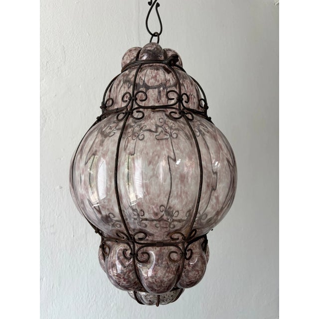 1 of 3 Big Mid-Century Seguso Murano Amethyst Blown Tortoise Lantern Chandelier For Sale - Image 6 of 9