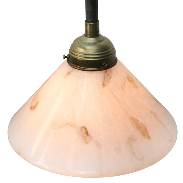 Metal Cast Iron Wall Sconce with White Marble Effect Glass Shade For Sale - Image 7 of 8