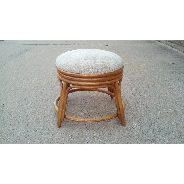 Bauhaus Vintage Rattan Round Stool For Sale - Image 3 of 6
