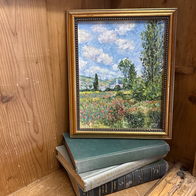 Impressionist 1980s Claude Monet’s Path in the Ile Staint- Martin Vitheuil by Carol Duncan Original Oil on Board For Sale - Image 3 of 6