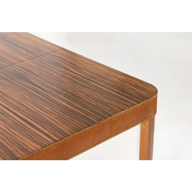 Brown Antique Art Deco Macassar Ebony Wood Dining Table With Glass Top, 1940s For Sale - Image 8 of 15