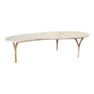Mid-Century Kidney Shaped Italian Marble & Brass Coffee Table For Sale