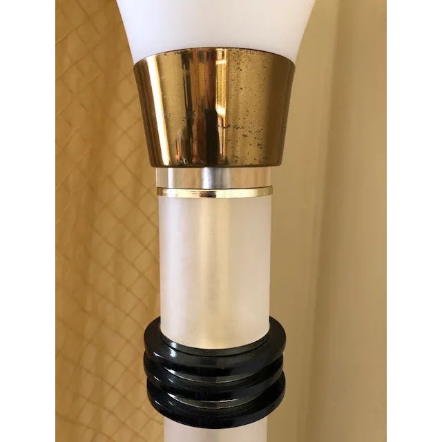 Glass Vintage 1960's Mid Century Modern Brass and Lucite Bauer Torchiere Floor Lamp For Sale - Image 7 of 9