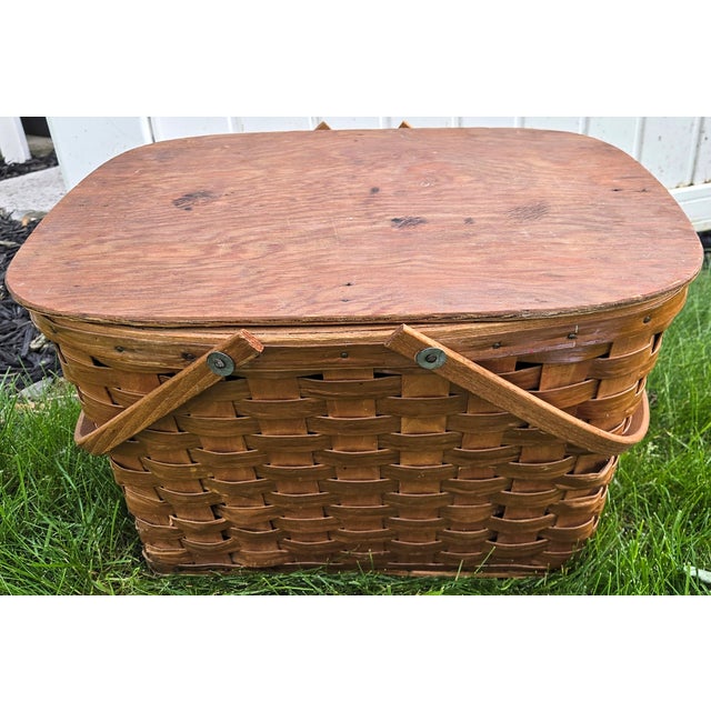 Double Decker Wooden Picnic Basket For Sale - Image 9 of 10
