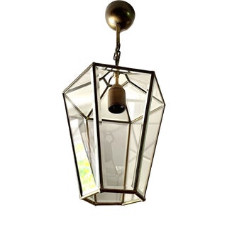 Brass Lantern Pendant Light with Glass, 1970 For Sale