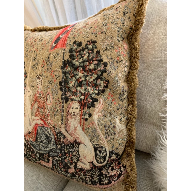 Vintage Metrax Belgian Tapestry Throw Decorative Pillow Lady and the Unicorn Jacquard Woven For Sale - Image 9 of 11