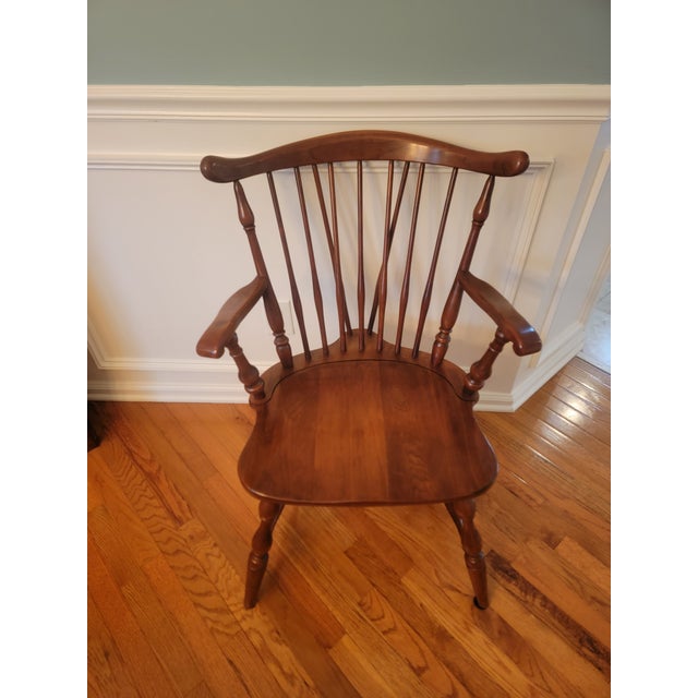 1970s 1971 Pennsylvania House Solid Cherry Dining Table & 6 Windsor Chairs (Van Sciver Retailer) For Sale - Image 5 of 18