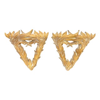Pair of Serge Roche–Style Palmette Wall Brackets / Shelves For Sale