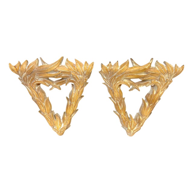 Pair of Serge Roche–Style Palmette Wall Brackets / Shelves For Sale