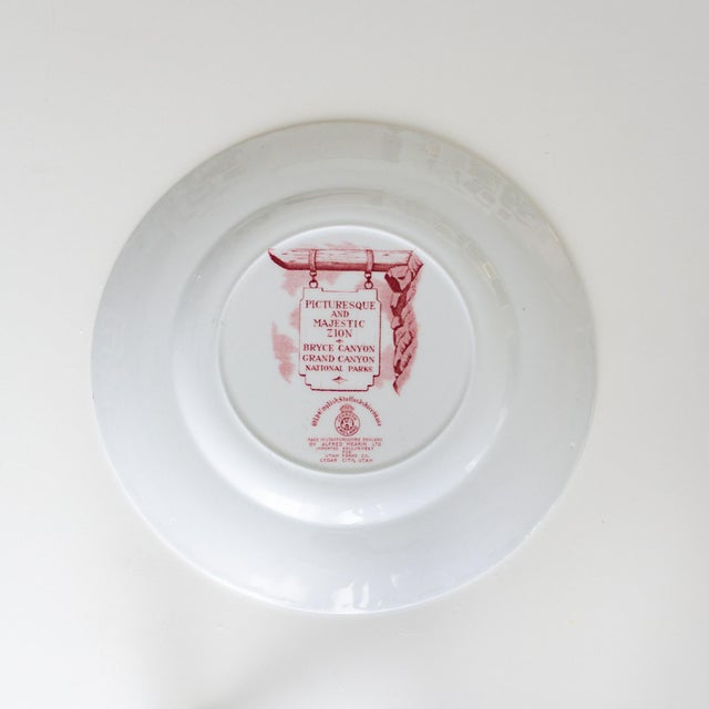 1970s Grand Canyon Delft Style Red Pink and White Decorative Plate For Sale - Image 5 of 5