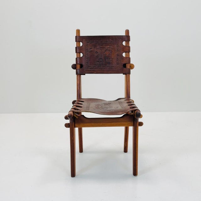 Ecuadorian Dining Chair with Stamped Leather by Angel Pazmino, 1960s For Sale - Image 5 of 11