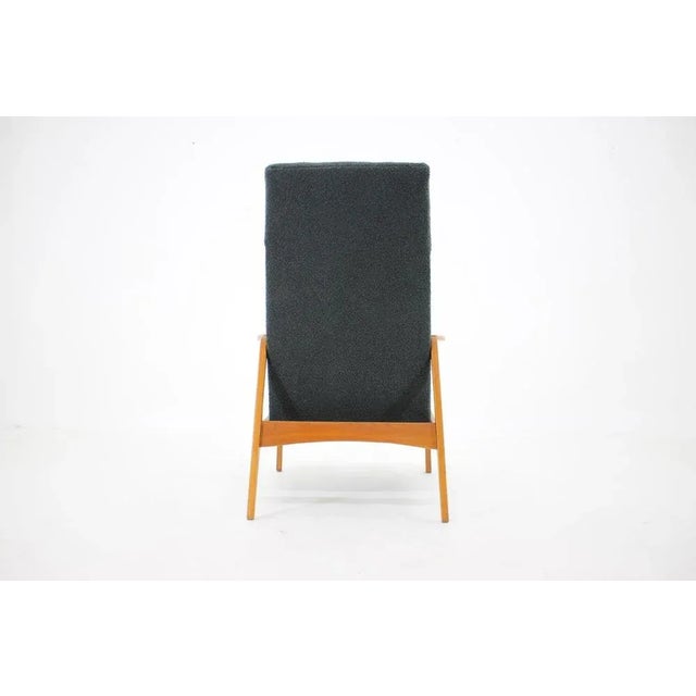 Wood Oak & Bouclé Upholstery Wing Chair, Czechoslovakia, 1960s For Sale - Image 7 of 11