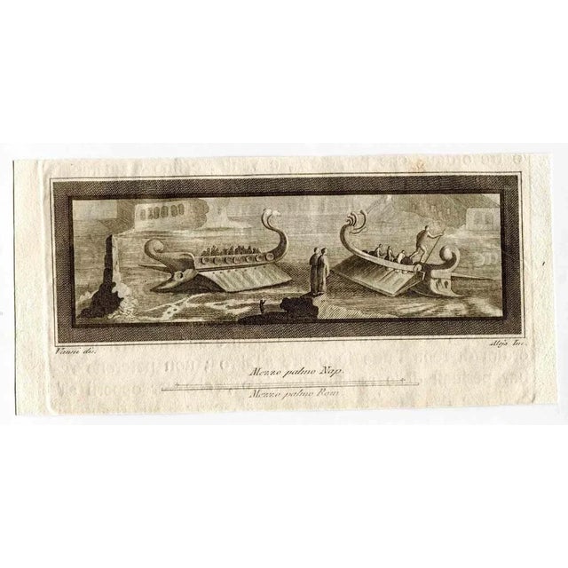 Ancient roman fresco / naval battle from the series "antiquities of herculaneum", is an original etching on paper realized...