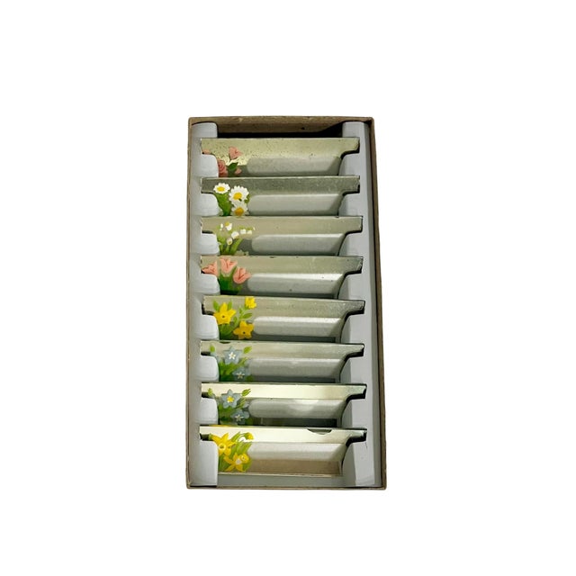 Set of 8 Vintage Mirror Glass Hand Painted Place Cards For Sale - Image 10 of 10