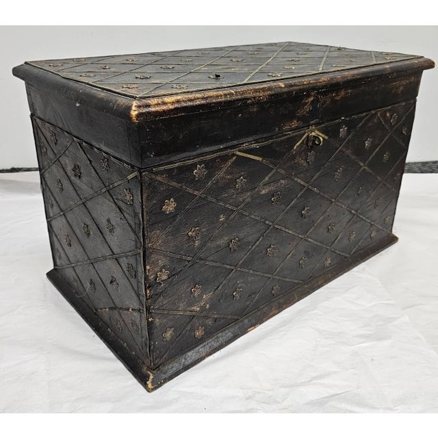 Mid 20th Century Solid Painted Wood and Ornate Metal Mounted Strongbox For Sale - Image 4 of 12