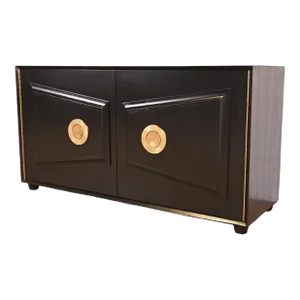 Karpen of California Black Lacquered Sideboard or Bar Cabinet, Newly Refinished