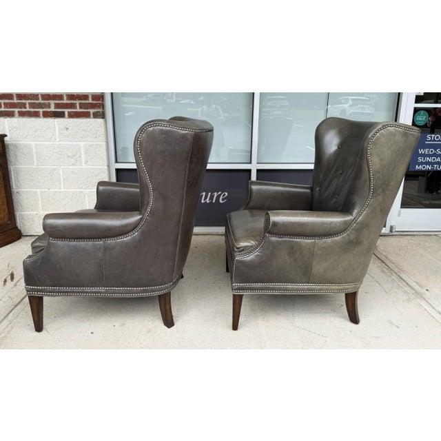 Hooker Furniture Pair of Hooker Furniture Faux-Leather Army-Green/Gray Maya Chairs For Sale - Image 4 of 18