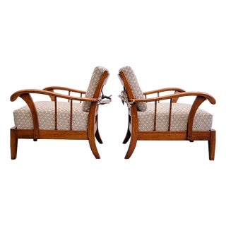 Early Mid-Century Austrian Lounge Armchairs in Cherry Wood and Minotti Jacquard Upholstery, 1940s, Set of 2 For Sale