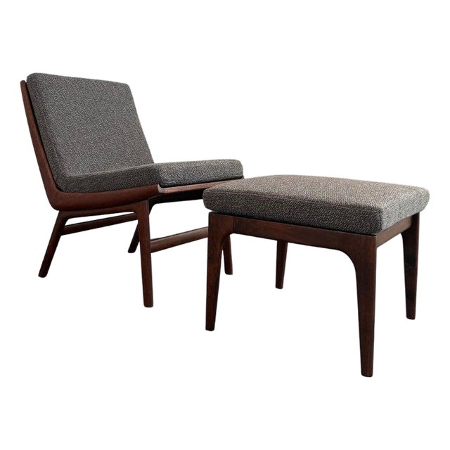 1960s Scandinavian Modern Teak Slipper Chair Ottoman Set by Gerhard Berg For Sale