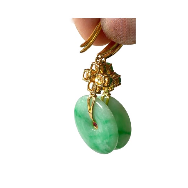 Elegant 18k Gold Jadeite Jade Art Deco Earrings W/Ruby /Diamond For Sale - Image 4 of 9