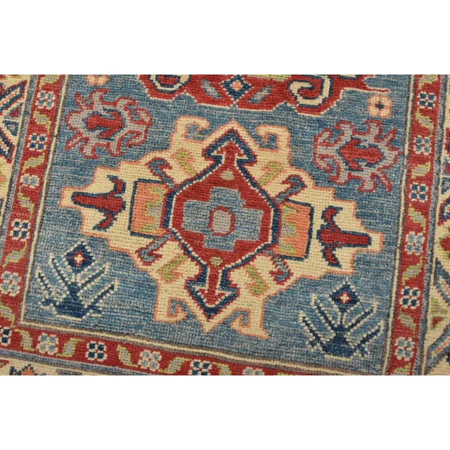 Kazak Runner 2’9” X 9’6” Blue Wool Tribal Hand-Knotted Oriental Rug For Sale - Image 4 of 11