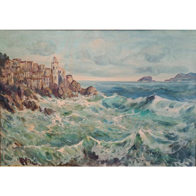 Giuseppe Caselli, Sea Surge at Tellaro, 1950s, Oil Painting on Canvas, Framed For Sale - Image 3 of 5