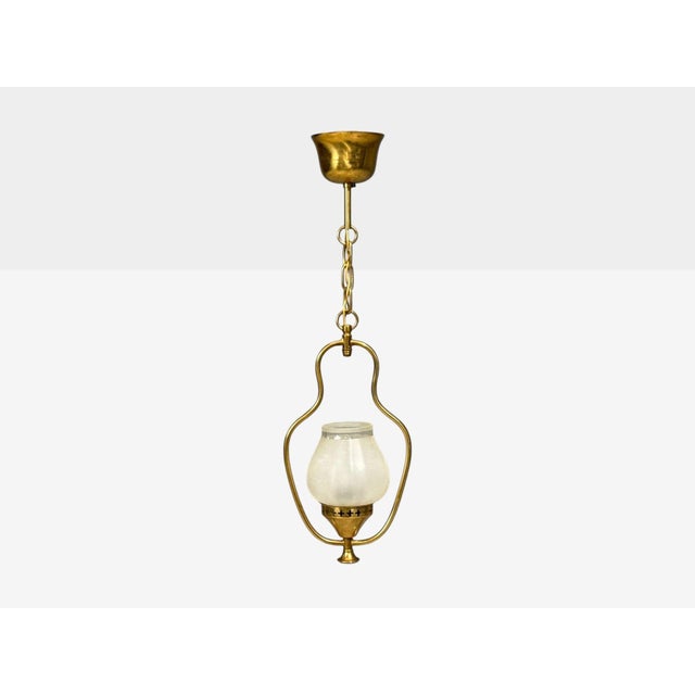 Swedish Mid-Century Modern, Pendant Light, Brass, Frosted Glass, Sweden, 1940s A modernist pendant light designed and...
