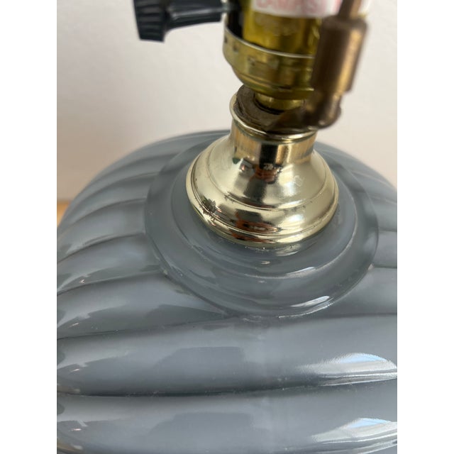 1980s Vintage 80s Deco Revival Gray Cased Glass Table Lamp For Sale - Image 5 of 12