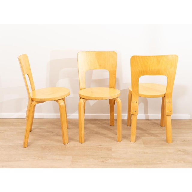 Wood E66 Chairs attributed to Alvar Aalto for Artek, Finland, 1950s, Set of 3 For Sale - Image 7 of 8