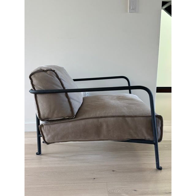2020s Pair of Baxter "Bruxelles" Armchairs by Paola Navone in Grey Suede & Anthracite Leather For Sale - Image 5 of 8