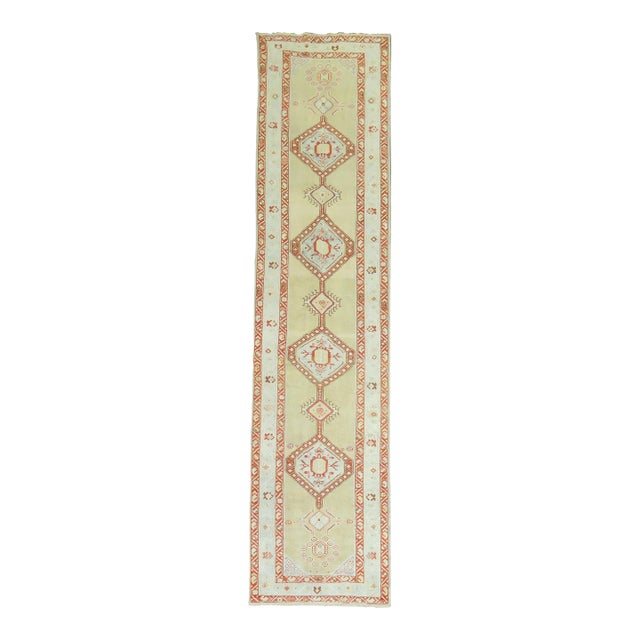 Tea Green Persian Tribal RunnerWool 20th Century Runner - 3'2" x 13'5" For Sale
