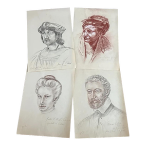 Mid 20th Century Old Master Artwork Drawings Portrait Sketches, Set of Four