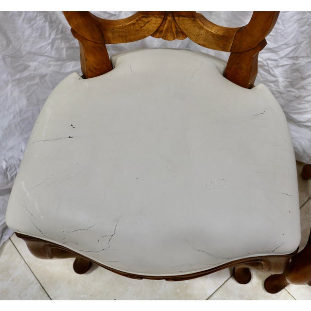 Vintage Hand Carved Italian Walnut Chairs With Leather Seats For Sale - Image 4 of 6