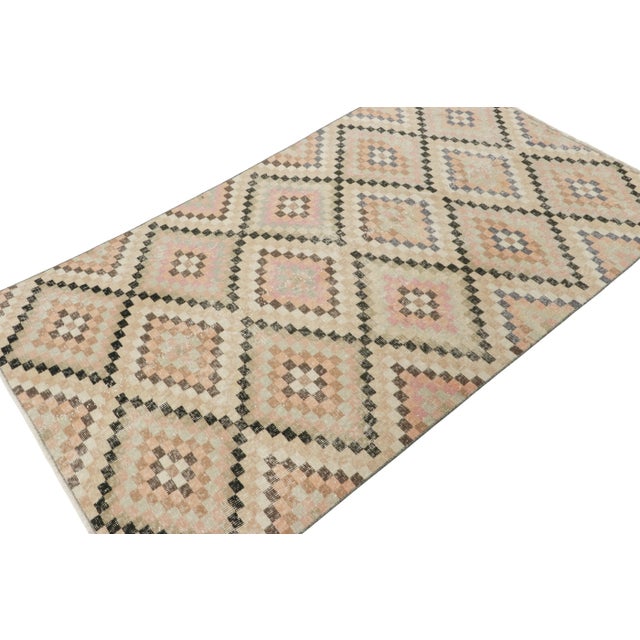 Rug & Kilim Vintage Turkish Rug in Cream With All-Over Diamond Medallions - Rug & Kilim For Sale - Image 4 of 8