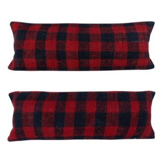 12"x35" SET OF 2 - Hand-Woven Kilim Cushion Covers. Vintage Lumbar Pillow Covers For Sale