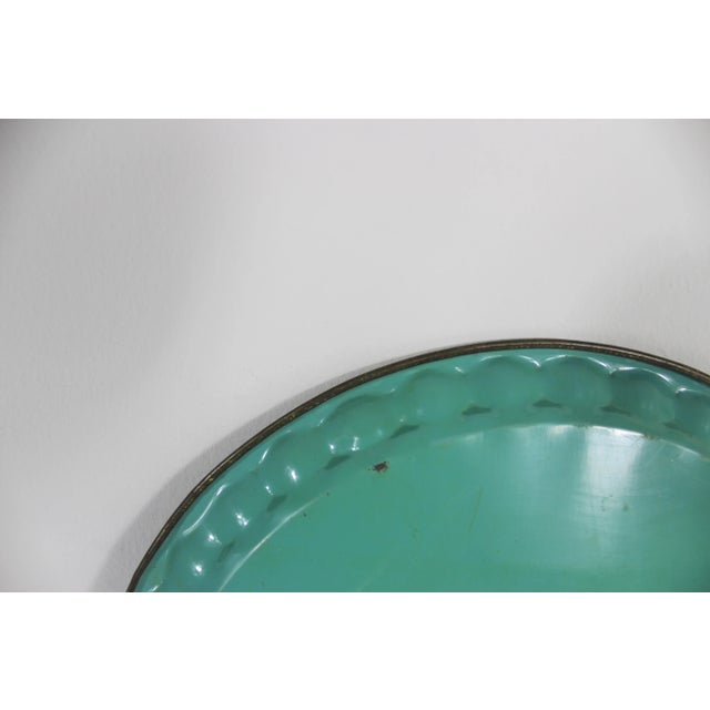 Metal Vintage Turquoise Blue Decorated Metal Cocktail Drinks Tray Made by Baret Ware For Sale - Image 7 of 10